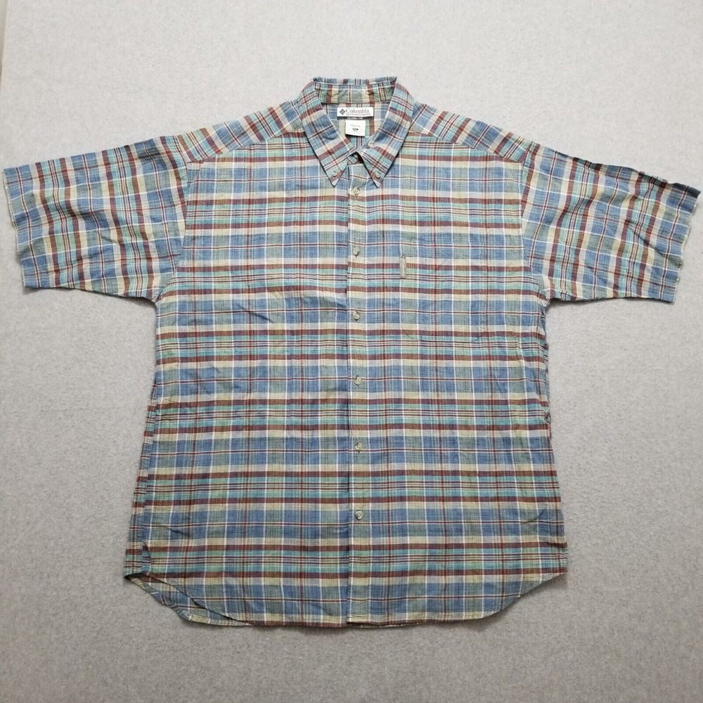 Columbia Shirt Mens XXL Plaid Casual Button Up Short Sleeve‎ Pocket 2XL